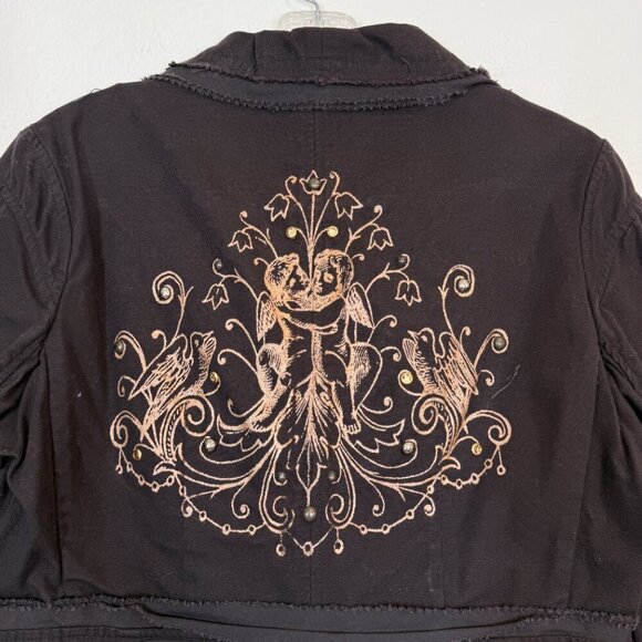 Vintage Black Blazer Y2K Jacket Retro Angels Cherubs Whimsygoth Medium - Picture 4 of 10